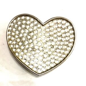 Vintage Collectible Clear Rhinestone All Over Heart Belt Buckle Silver Tone 1970